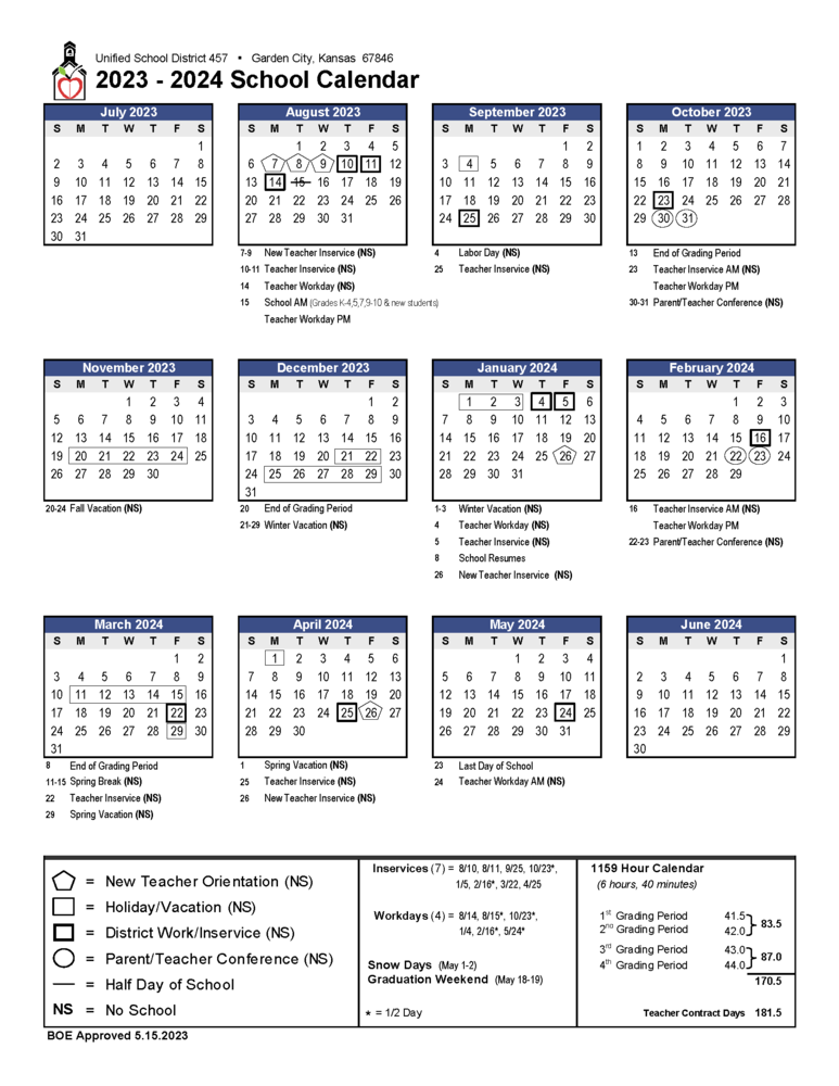 2023 2024 School Calendar Garden City Public Schools