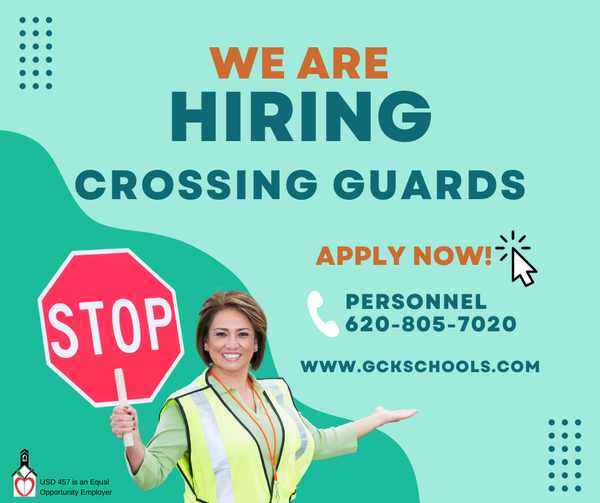 Crossing guard holding stop sign on flyer to crossing guard hiring